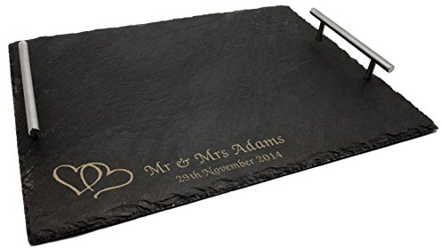 County Engraving Personalised Large Slate Serving Tray With Chrome Handles - Enter Your Own Custom Text