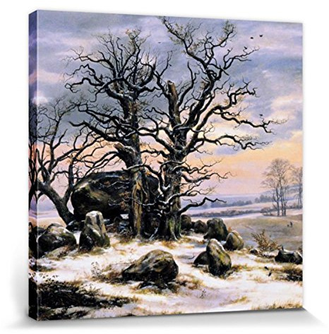 1art1 Johan Christian Dahl Poster Hünengrab Nahe Vordingborg Im Winter, 1824-25 Bilder Leinwand-Bild Auf Keilrahmen | XXL-Wandbild Poster Kunstdruck Als Leinwandbild 40x40 cm