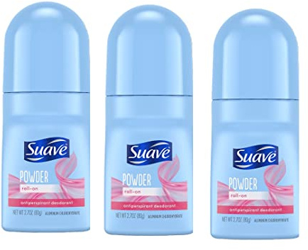 Suave Roll-On Deodorant for Women, Powder Fresh Scent, 3-Pack – Antiperspirant Deodorant with 24H Sweat & Odor Protection, 2.7 Oz Ea