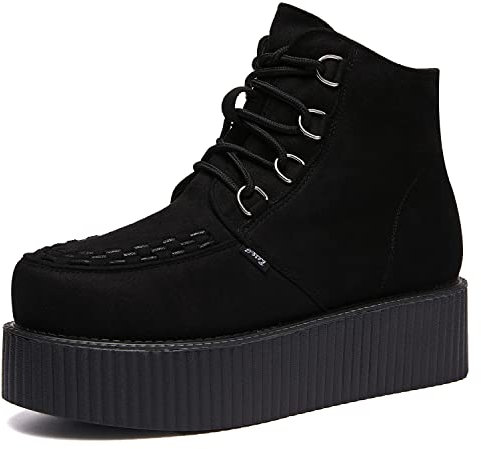 RoseG Scarpe da Donna High Stivali Polacchine Top Creepers Nero Size35