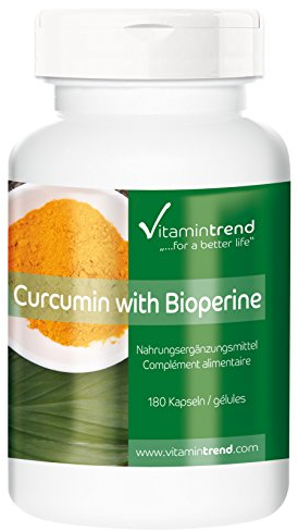 Curcumin Kapseln mit Piperin - Curcuma Extrakt - Hochdosiert auf 95% Curcuminoide - 180 vegane Kapseln für 6 Monate | Vitamintrend®