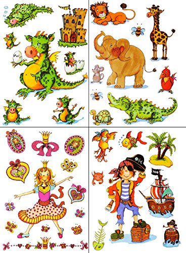 alles-meine.de GmbH 1 Bogen Fensterbilder - Kinder & Tier - Motive - statisch haftend - selbstklebend + wiederverwendbar/Pirat - Drache - Tänzerin - Sticker Fenstersticke..