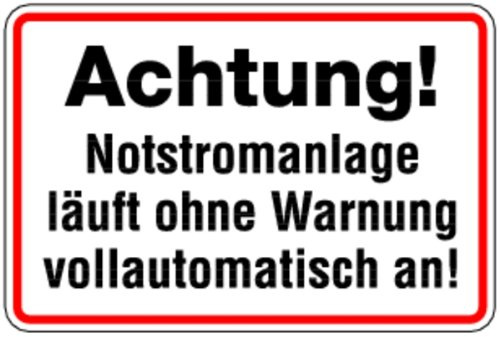 LEMAX® Hinweisschild, Achtung! Notstromanlage | Alu geprägt | 300x200 mm, 1 Stk