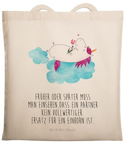 Mr. & Mrs. Panda Tragetasche Einhorn Verliebt - Geschenk, Liebe, Jutetasche, Freundin, Unicorn, Einhörner, Liebesbeweis, Shopper, Einhorn Deko,