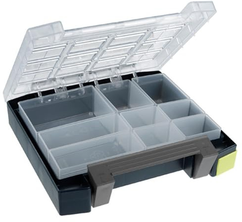 Raaco Boxxser 55 4x4-9 Sortierbox, 9 Einsätze - zur Kleinteile Ordnung | Robuste Sortierbox für Werkstatt, Sortimentskasten & Sortierboxen für Kleinteile, Traglast 8 kg, Sichere Aufbewahrung, System