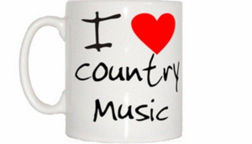 TeeTreeDesigns I Love Heart Country Music Mug, White, Ceramic, Coffee Cup, 80mm Diameter, 92mm High