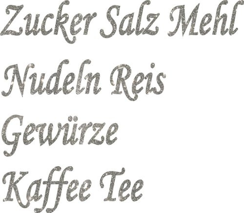 Konturgeschnittene Küchenaufkleber Set von konturgeschnitten, Silber, Klassisch, Wasserfest und Selbstklebend, 8x für Vorratsdosen, Vorratsgläser, Frischhalteboxen aus Kunststoff, Glas oder Metall