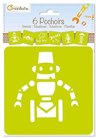 Avenue Mandarine 42841O Set (mit 6 Schablonen, 15 x 15 cm, geeignet für Kinder ab 3 Jahre, für Filz- und Farbstifte, Farben oder Farbbomben, Robots) 6er Pack transparent