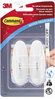 Command W17068 CLR - Pack con 2 Ganchos de Punta Metálica, Resistente al Agua, Mediano, Blanco