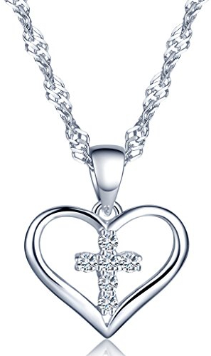 Unendlich U Klassisch Herz Kreuz Damen Halskette 925 Sterling Silber Zirkonia Herzanhänger Kette mit Anhänger