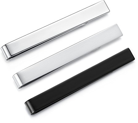 HONEY BEAR 3 Stück 5.4cm Herren Krawattennadel Set Krawattenklammer für Normale Krawatte Tie Clip (Glänzend+Gebürstetes Silber+Schwarz mit Box)