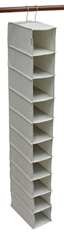 Zapatero colgante resistente con 10 estantes, organizador para barra de armario almacenamiento, resistente material de lona Oxford beige (600D) - Lavable gracias al marco extraíble - 15 x 127 x 30 cm