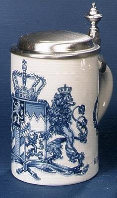 RZB Zimmermann Bierseidel Bier-Krug 0,5 L Wappen 1794 blau Porzellan