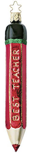 Christbaumschmuck Rotstift Best Teacher 15cm - Glas Figur zum Aufhängen - mundgeblasen & handbemalt - Inge-Glas Weihnachtsträume des Lehrer s Stift, 15 cm, Weihnachtsträume