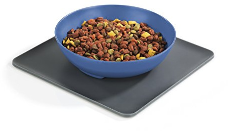 Yummynator 08188 Rutschfeste Matte mit Futternapf, BPA mit Tiernapf-System: Vereint Napf und Platzmatte für Katze oder Hund, M, grau/blau