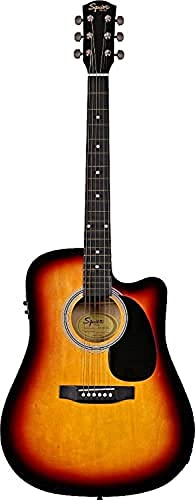 Fender 0930307006 SA-105CE Dreadnought-Cutaway E-Gitarre – Schwarz Full 4/4 sunburst, Inklusive kostenloser virtueller Kurse auf Fender Play