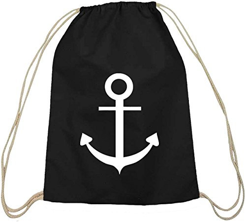 Shirtstreet24, ANKER, Kapitän Seefahrt Schiff Baumwoll natur Turnbeutel Rucksack Sport Beutel, Größe: onesize,schwarz natur