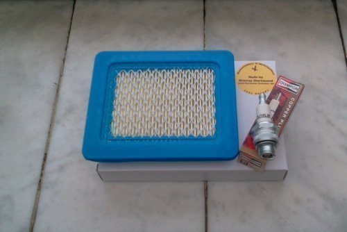 Mein SET Zündkerze Champion RJ 19 LM + Luftfilter für die meisten 4 bis 6 PS, Briggs&Stratton Rasenmäher,ca.132x115x20+Kurzgewindekerze, RJ19LM GewindeLänge =9.5mm,SchlüsselWeite =20.8mm GewindeDurchmesser. =14mm