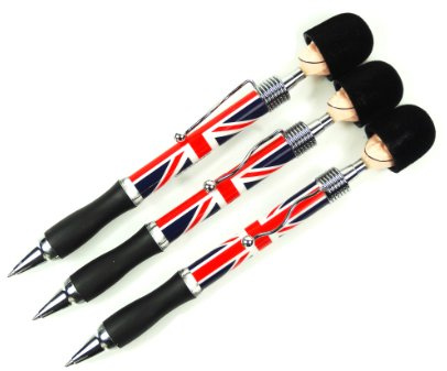 Rollerball Pens - Set of 3 Soldier Head Union Jack Ball Pens, London Souvenir Collectable
