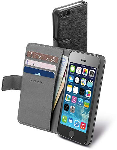 Cellular Line Diary Book Wallet Case with Pockets For iPhone 5/5S/5SE - Black Leather