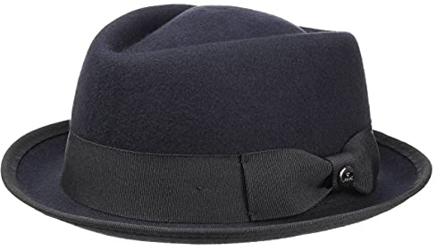 LIERYS Fedora Pork Pie aus Wollfilz Damen/Herren - Porkpie Hut Wasserabweisend & Knautschbar - Filzhut Sommer/Winter - Herrenhut blau XL (60-61 cm)