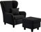 lifestyle4living - Moderner Ohrensessel mit Hocker – Große Auswahl an Stoffen und Farben - Gemütlicher Designer-Sessel im eleganten Landhaus-Stil, Schwarz