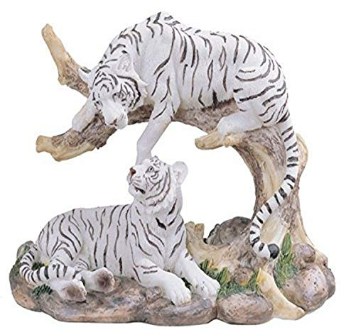 GSC Dekofigur Tigerpaar ruhend, Polyresin, 17,8 cm, Weiß