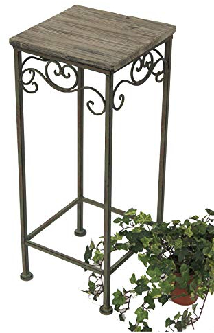 DanDiBo Blumenhocker Metall Eckig 64 cm Blumenständer 11134 Beistelltisch Pflanzenständer Holzablage Blumensäule