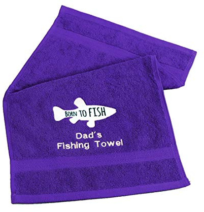 aztex Embroidered Born to Fish Fishing Towel, Gift for the fishing enthusiast, Outdoor Sports, 30cm x 50cm - Purple
