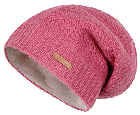 McRon Damen Gefütterte Beanie Wollmütze Modell Lina Pink 1222