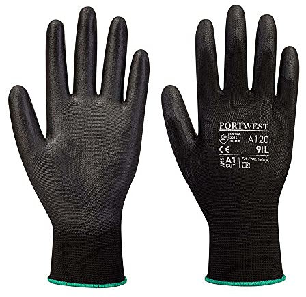 Portwest Men Black PU Palm Gloves, Black, 2XL (Pack of 1)