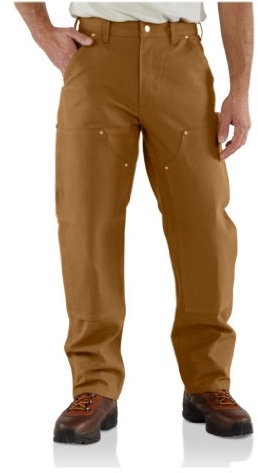 Carhartt mens Carhartt Men's Firm Double Front Duck Utility Work Dungaree Solid Pants - Brown -
