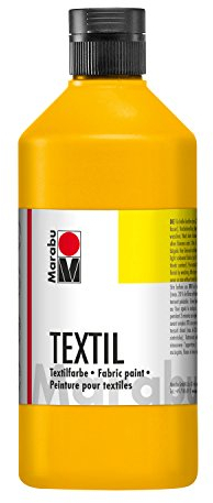 Marabu 17160075021 - Textil Stoffmalfarbe für helle Stoffe, Mittelgelb 500 ml, Druckfarbe auf Wasserbasis, waschbeständig bis 60°C, Fixierung durch Bügeln o. Backofen