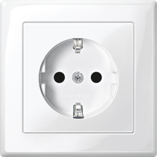 Merten MEG2300-1419 SCHUKO-Steckdose mit voller Abdeckplatte, BRS, StK, polarweiß glänzend, M-SMART