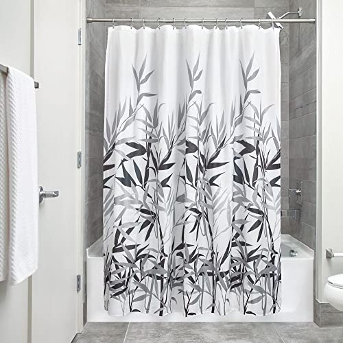iDesign Anzu Fabric Shower Curtain, Polyester Shower Screen with Garden Pattern Design, Grey,183 x 183 cm