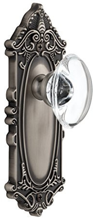 Grandeur Grande Victorian Plate with Provence Crystal Knob, Privacy - 2.375, Antique Pewter