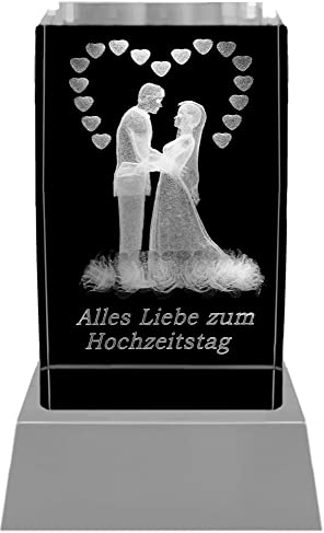 Kaltner Präsente Stimmungslicht – EIN ganz besonderes Geschenk: LED Kerze/Kristall Glasblock / 3D-Laser-Gravur/Hochzeitstag/Hochzeitstagsgeschenk/Ich Liebe Dich