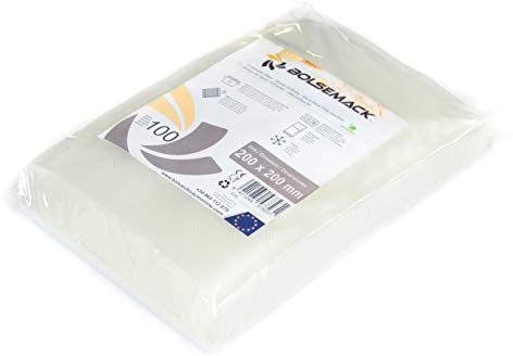 Bolsemack - Bolsas de vacio gofradas para alimentos 20x20 cm. (100 unidades) compatibles con Todo Tipo de Envasadora Vacio domestica, Resistentes, Seguras y Económicas, Sin BPA. Certificación Europea