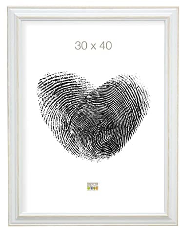 DEKNUDT FRAMES - Cadre photo en bois pour photo 30x40cm - blanc avec biseau bois clair - pour accrocher - pour affiches ou posters - S221H1 30x40