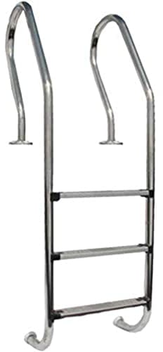 Gre 126674 - Escalera de Seguridad para Piscinas Enterradas de Madera - Acero Inoxidable, Peldaños Antideslizantes y Sistema de Protección Infantil
