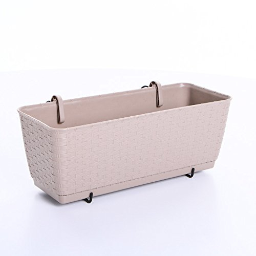 Blumenkasten Balkonkasten Blumentopf Rattan Optik Ratolla mit Halterungen Untersetzer 2 Größen 4 Farben von rg-vertrieb (400 Mocca)