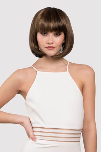 Annabelles Wigs Kurzhaarperücke, Bob, Schokobraun mit sanften Strähnen in einem warmem Blondton, Modell: Keira, 200 g