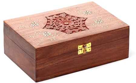 Puckator Sheesham Wood Essential Oil Box Design 2 (Holds 24 Bottles) - Pretty Wood Storage Box Boxes For Diffuser Pure Essential Oil Nail Polish Aromatherapy - Indian Home Decor