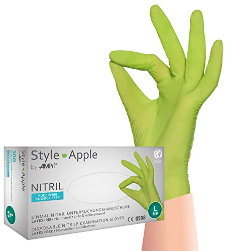 Nitrilhandschuhe, apfelgrün, grün, Größe L, puderfrei, Style Apple by Med-Comfort: Nitril Einmalhandschuhe in den Größen XS, S, M, L, XL erhältlich