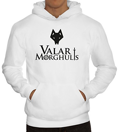Shirtstreet24, Valar Moghulis Wolf, Herren Kapuzen Sweatshirt - Pullover Hoodie, Größe: L,Weiß