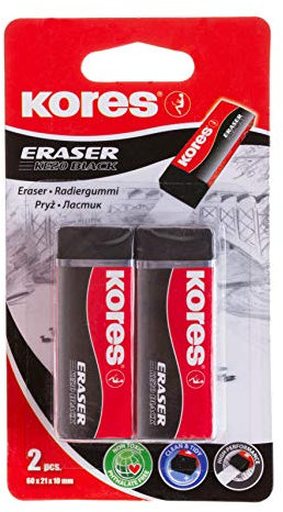 Kores RG40212, 2 Radiergummis schwarz auf Blister