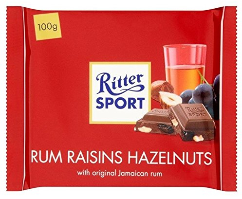 Ritter Sport Rum, Rosinen Und Haselnüssen Milchschokolade 100G - Packung mit 6