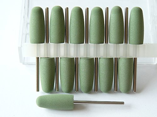12x Silikonpolierer Bit, 2,35 mm Schaft, mittlere Körnung, Farbe Grün | Silikon-Polierer-Bit, zum Polieren und Formen von Kunststoff im Labor oder Modellbau