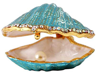 Metal Glass Pearl Mussel Trinket Box Ring Holder Centerpiece Decor