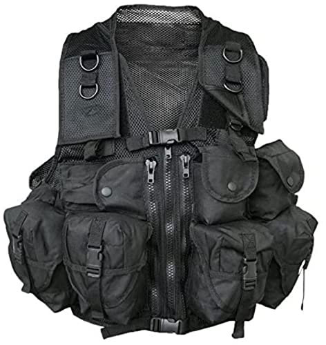 Mil-Tec Mixte Gilet Tactical Noir (9 Poches) Veste, Noir, Taille unique EU